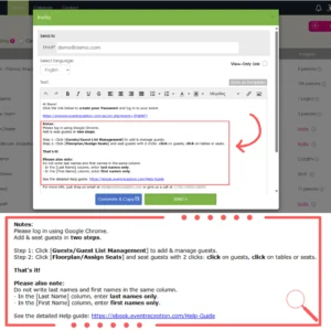 Screenshot of the default invitation text